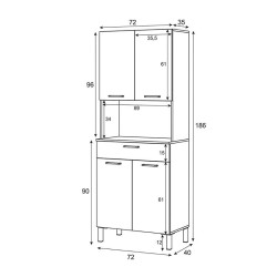 MUEBLE AUXILIAR COCINA 4P 1CAJON 186X72X40CM BLARTIK RCANADIAN MOMI
