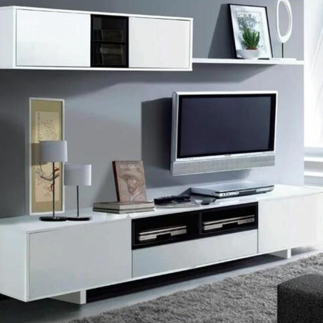 MODULO SALON TV 46X200X41CM BL BRILLO G ANTRACITA MOMI