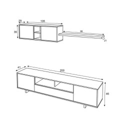 MODULO SALON TV 46X200X41CM BL BRILLO G ANTRACITA MOMI