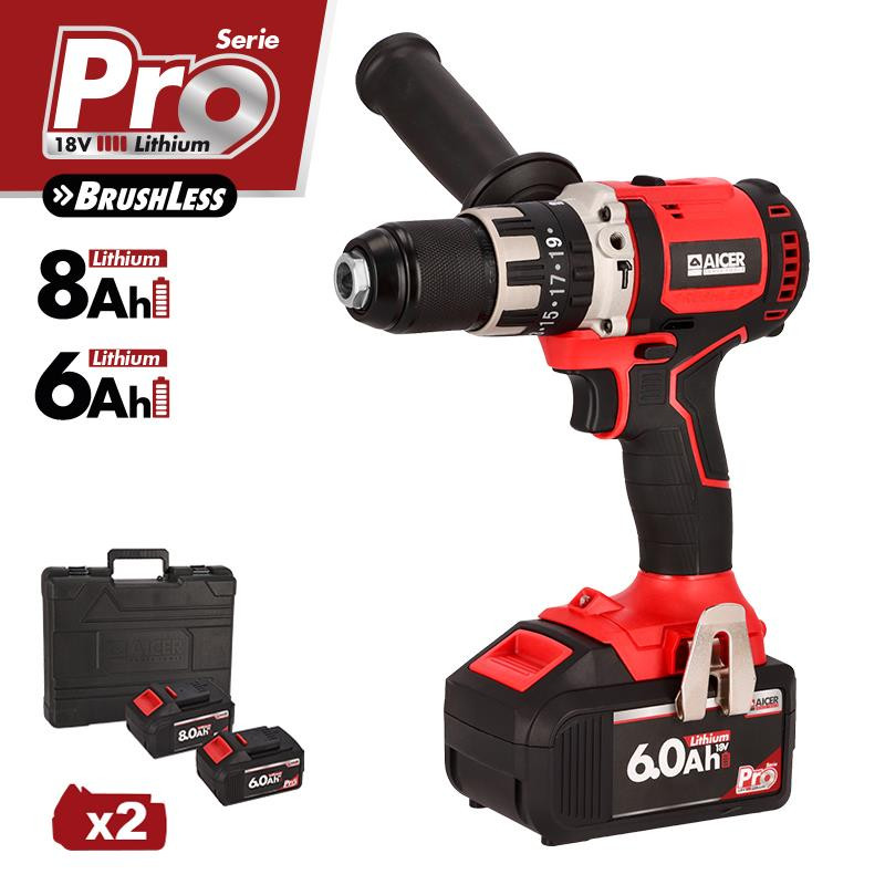 TALADRO PERCUTOR 18V SERIE PRO AICER 1X 60AH 1X 80AH