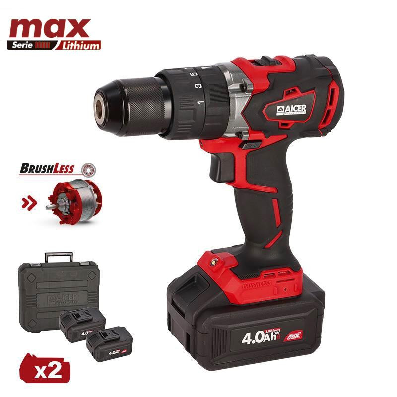 TALADRO 20V SIN ESCOBILLAS SERIE MAX AICER 2X 40AH