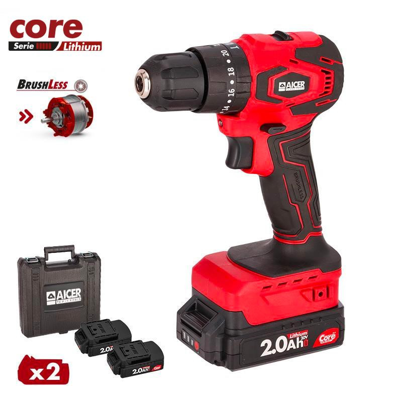 TALADRO IMPACTO COMPACTO 20V SIN ESCOBILLAS SERIE CORE AICER 2X 20AH