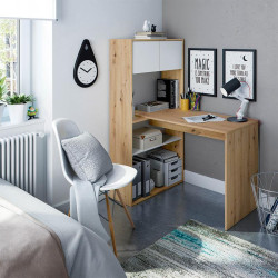 MESA ESCRITORIO ESTANTERIA 140X108X70CM ROBLE NODI BLANCO ARTIK MOMI