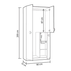 ARMARIO 3P JUVENIL 200X90X52CM BL ALPES VERDE ACQUA MOMI