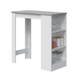 MESA ALTA COCINA BAR CON ESTANTERIA 105X103X50CM BLANCO CEMENTO MOMI