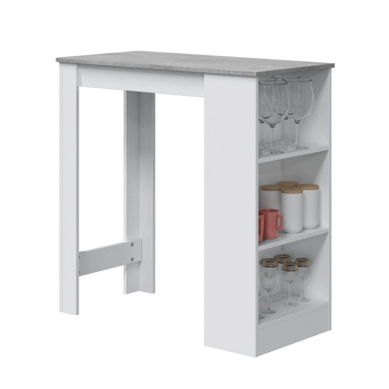 MESA ALTA COCINA BAR CON ESTANTERIA 105X103X50CM BLANCO CEMENTO MOMI