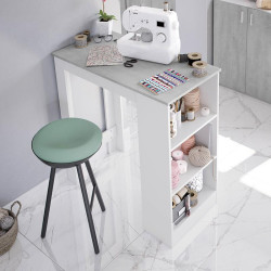 MESA ALTA COCINA BAR CON ESTANTERIA 105X103X50CM BLANCO CEMENTO MOMI