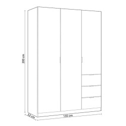 ARMARIO 3P 3CAJONES 200X135X52CM BLANCO MOMI