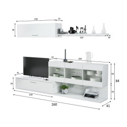 MODULO SALON TV 84X260X41CM BLANCO BRILLO MOMI
