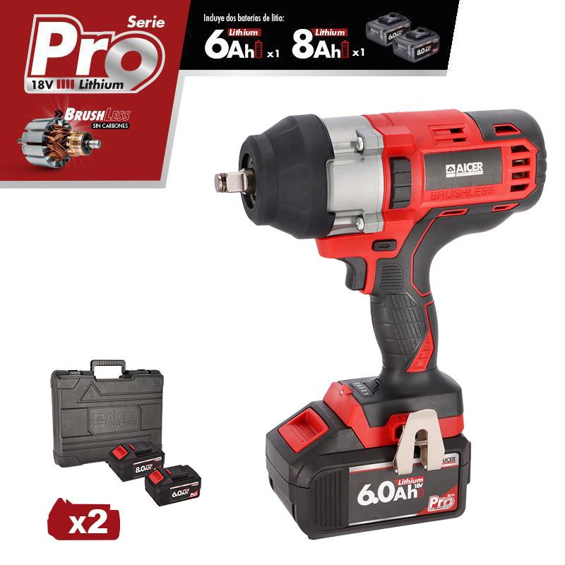 LLAVE IMPACTO 18V 700NM SERIE PRO AICER 1X 60AH 1X 80AH