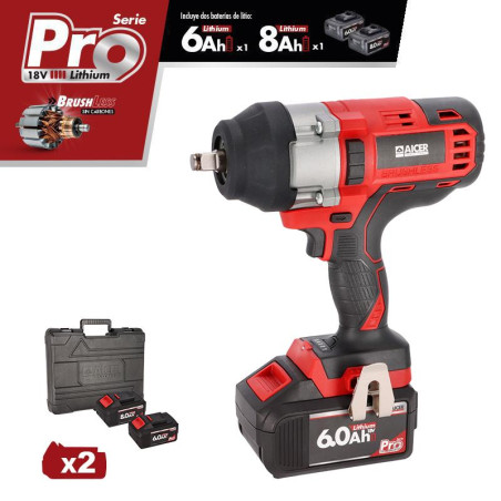 LLAVE IMPACTO 18V 700NM SERIE PRO AICER 1X 60AH 1X 80AH