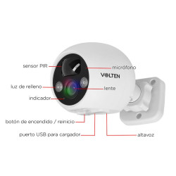 KIT 2 CAMARAS WIFI RECARGABLES TIPO BULLET ALARMA NVR 4MP VOLTEN