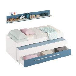 CAMA DOBLE 1 CAJON ESTANTE 65X199X96CM BL ALPES AZUL MOMI