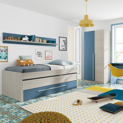 CAMA DOBLE 1 CAJON ESTANTE 65X199X96CM BL ALPES AZUL MOMI