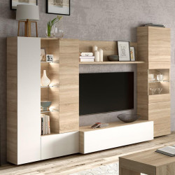 MODULO SALON TV 185X260X42CM BL BRILLO ROBLE CANADIAN MOMI