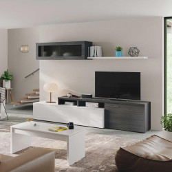 MODULO SALON TV 44X200X41CM BL BRILLO GRIS CENIZA MOMI