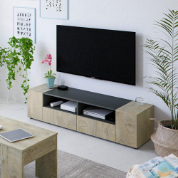 MUEBLE TV CON 4 PUERTAS 36X138X42CM GRIS ANTRACITA R ALASKA MOMI