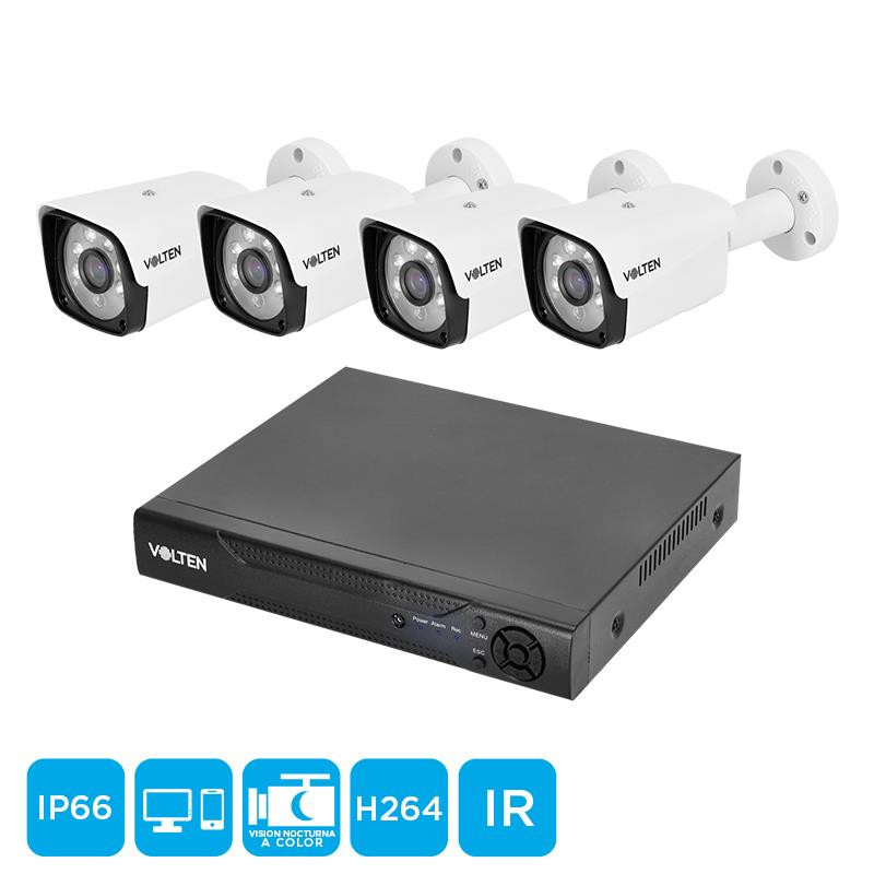 KIT CAMARAS DE SEGURIDAD AHD TIPO BULLET DVR 5MP VOLTEN