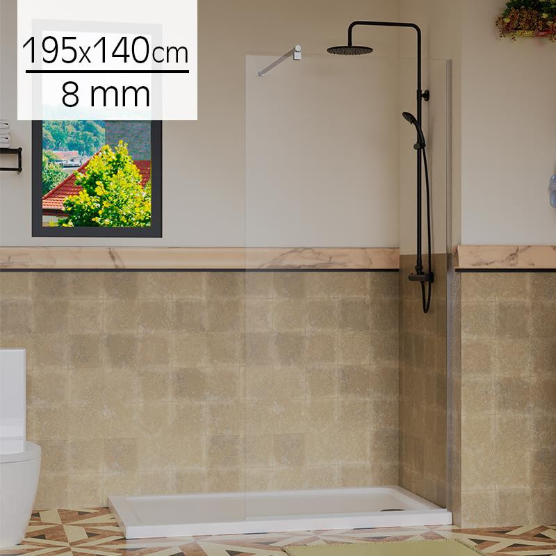 MAMPARA DUCHA PANEL 1 HOJA CRISTAL FIJO SERIE MIAMI BENOTTI 195X140CM 8MM