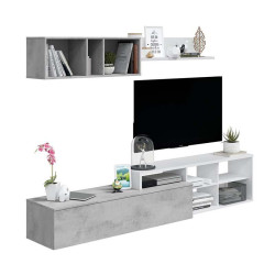 MODULO SALON TV CEMENTO BLANCO ARTIK KALI REVERSIBLE MOMI