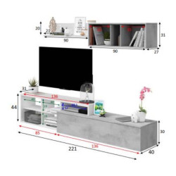 MODULO SALON TV CEMENTO BLANCO ARTIK KALI REVERSIBLE MOMI