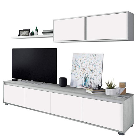 MUEBLE TV CON ESTANTE 6 PUERTAS 1 ESTANTE SUPERIOR BLANCO ARTIK CEMENTO