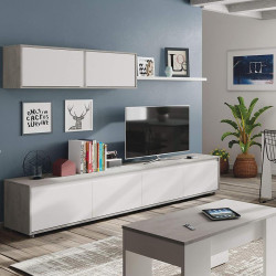MUEBLE TV CON ESTANTE 6 PUERTAS 1 ESTANTE SUPERIOR BLANCO ARTIK CEMENTO