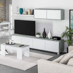 MUEBLE TV CON ESTANTE 6 PUERTAS 1 ESTANTE SUPERIOR BLANCO ARTIK CEMENTO