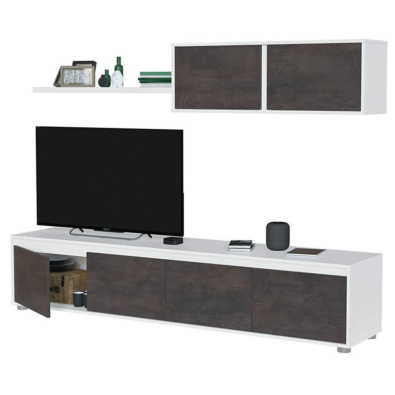MODULO SALON TV 6 PUERTAS Y 1 ESTANTE SERIE ALIDA BLANCO ARTIK OXIDO MOMI