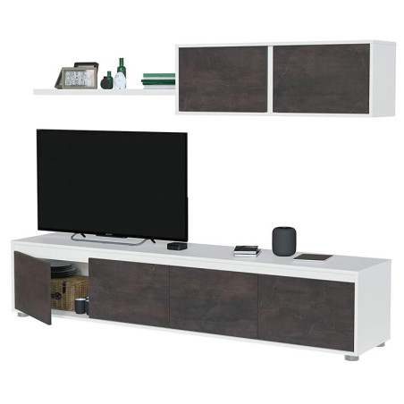 MODULO SALON TV 6 PUERTAS Y 1 ESTANTE SERIE ALIDA BLANCO ARTIK OXIDO MOMI