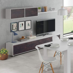MODULO SALON TV 6 PUERTAS Y 1 ESTANTE SERIE ALIDA BLANCO ARTIK OXIDO MOMI