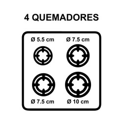 COCINA GAS HORNO GRIS 4 FUEGOS 50CM LARRYHOUSE