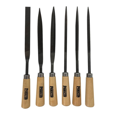 JUEGO 6 PCS MINI LIMAS AGUJA MANGO MADERA