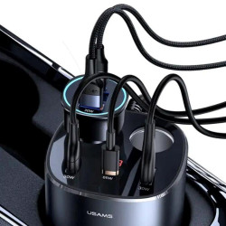 CARGADOR DE COCHE 245W CARGA RAPIDA ENCEDEDOR DE CIGARRILLOS GRIS USAMS