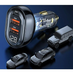 CARGADOR DE COCHE 3 PUERTOS CARGA RAPIDA NEGRO TRANSPARENTE USAMS