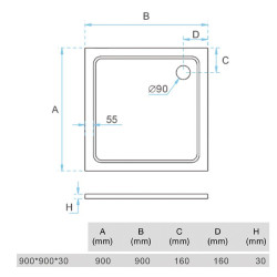 PLATO DUCHA LIGERO CARGA MINERAL BLANCO CUADR BENOTTI 90X90X3CM