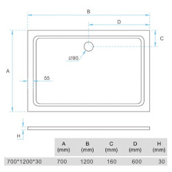 PLATO DUCHA LIGERO CARGA MINERAL BLANCO BENOTTI 120X70X3CM