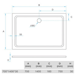 PLATO DUCHA LIGERO CARGA MINERAL BLANCO BENOTTI 140X70X3CM