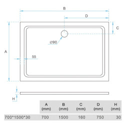 PLATO DUCHA LIGERO CARGA MINERAL BLANCO BENOTTI 150X70X3CM