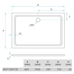 PLATO DUCHA LIGERO CARGA MINERAL BLANCO BENOTTI 150X80X3CM