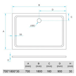 PLATO DUCHA LIGERO CARGA MINERAL BLANCO BENOTTI 180X70X3CM