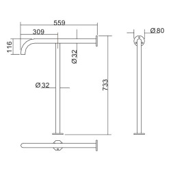 BARRA DE APOYO PARED SUELO INOX 304 BENOTTI 733X559X32CM