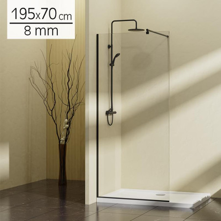 MAMPARA DUCHA NEGRA 1 HOJA CRISTAL FIJO SERIE MIAMI BENOTTI 195X70CM 8MM