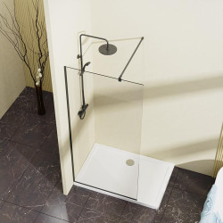 MAMPARA DUCHA NEGRA 1 HOJA CRISTAL FIJO SERIE MIAMI BENOTTI 195X120CM 8MM