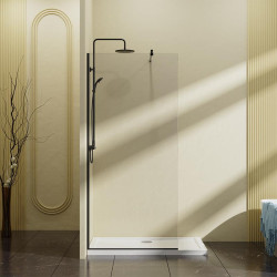 MAMPARA DUCHA NEGRA 1 HOJA CRISTAL FIJO SERIE MIAMI BENOTTI 195X120CM 8MM