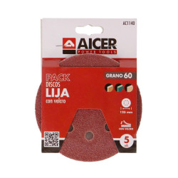 PACK 5 LIJA 125MM GR60 VELCRO AICER