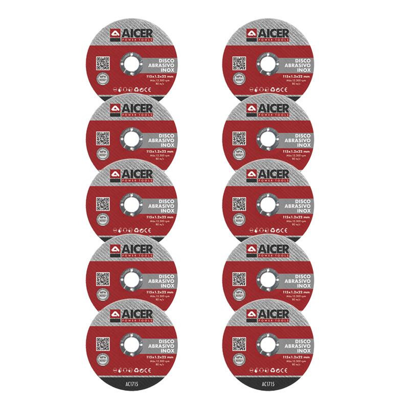 KIT DISCOS ABRASIVOS AICER 115X12X22 MM 10 PCS