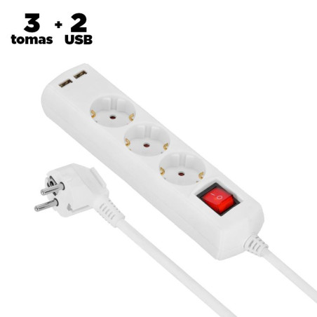 BASE MULTIPLE 3 TOMAS INTERRUPTOR 2USB 3X15mm VOLTEN