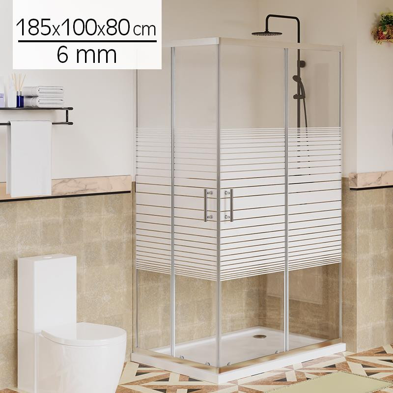 MAMPARA DUCHA RECTANGULAR RAYADA BENOTTI 185X100X80CM 6MM