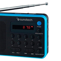 RADIO PORTATIL 14W RMS AM FM 70 PRESINTONIAS NEGRO CON AZUL SUNSTECH
